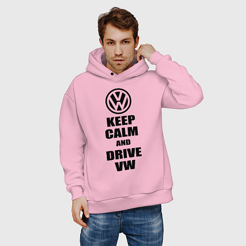 Мужское худи оверсайз Keep Calm & Drive VW / Светло-розовый – фото 3