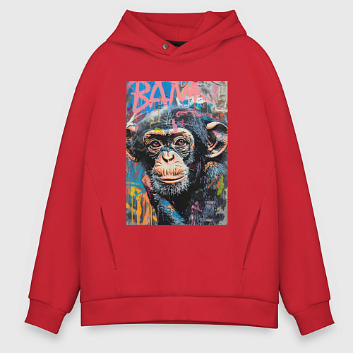 Мужское худи оверсайз Graffiti monkey / Красный – фото 1