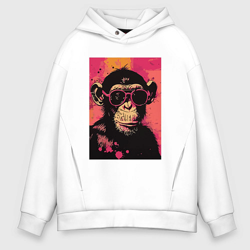 Мужское худи оверсайз Крутая обезьянка / Белый – фото 1