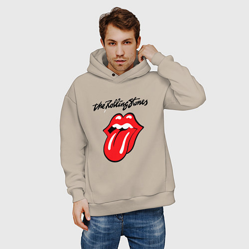 Мужское худи оверсайз Rolling Stones - logo / Миндальный – фото 3