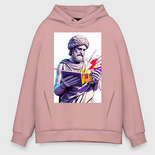 Мужское худи оверсайз Античная статуя и граффити / Пыльно-розовый – фото 1