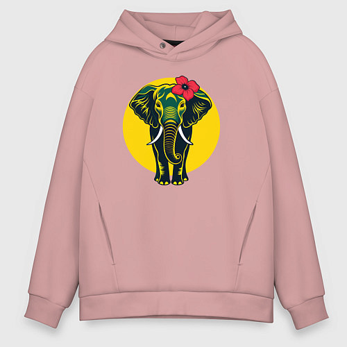 Мужское худи оверсайз Слон и цветок / Пыльно-розовый – фото 1