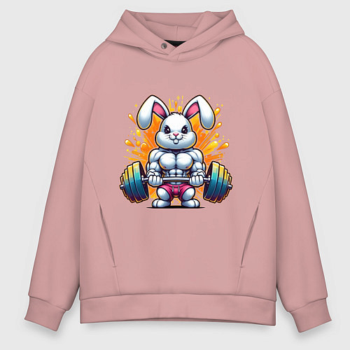 Мужское худи оверсайз Gym bunny barbell / Пыльно-розовый – фото 1