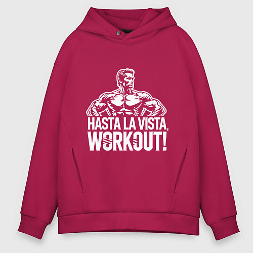 Мужское худи оверсайз Arnold - hasta la vista workout / Маджента – фото 1