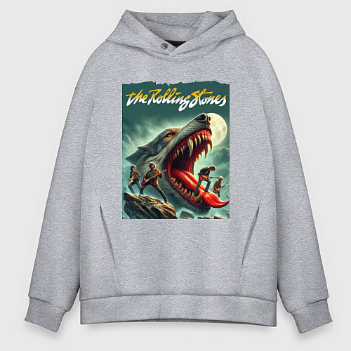 Мужское худи оверсайз Rolling Stones - wolfs mouth / Меланж – фото 1