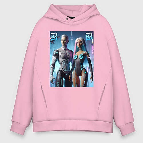 Мужское худи оверсайз Barbie and Ken - cyber fantasy / Светло-розовый – фото 1