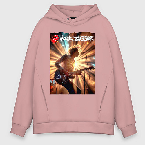 Мужское худи оверсайз Mick Jagger - lead singer of The Rolling Stones / Пыльно-розовый – фото 1
