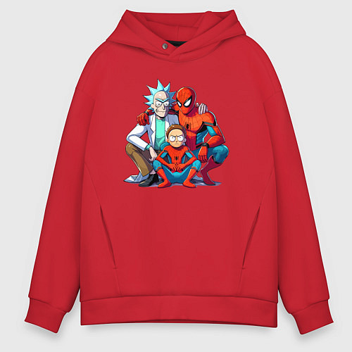 Мужское худи оверсайз Spider-Man is Rick and Mortys friend / Красный – фото 1