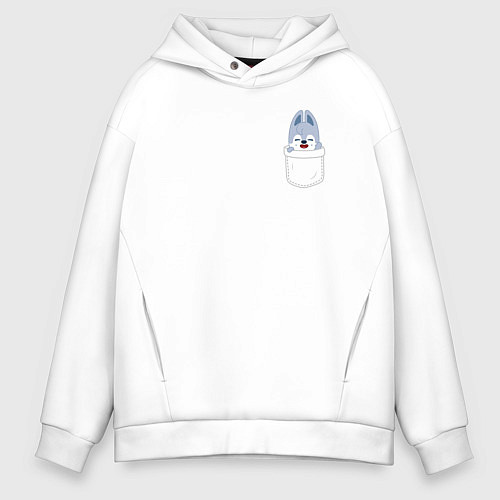 Мужское худи оверсайз Wolf Chan in pocket / Белый – фото 1