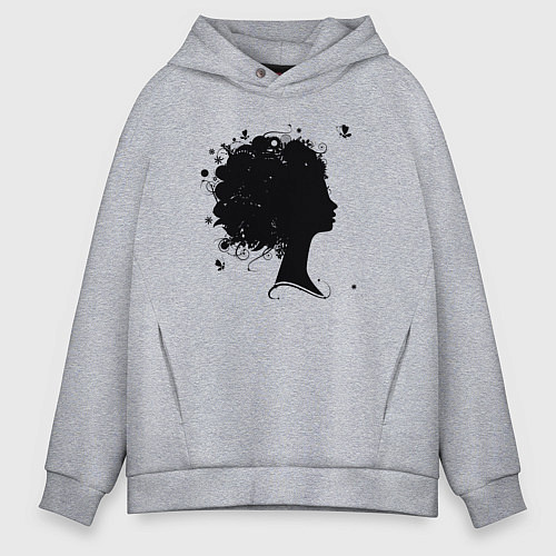 Мужское худи оверсайз Girl flowers / Меланж – фото 1