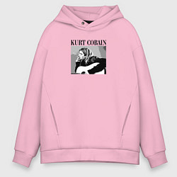 Толстовка оверсайз мужская Kurt Cobain in black white, цвет: светло-розовый