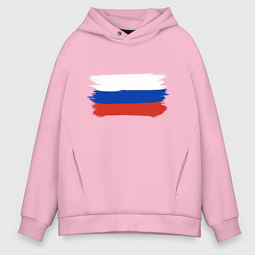 Мужское худи оверсайз Флаг россии нарисованный / Светло-розовый – фото 1