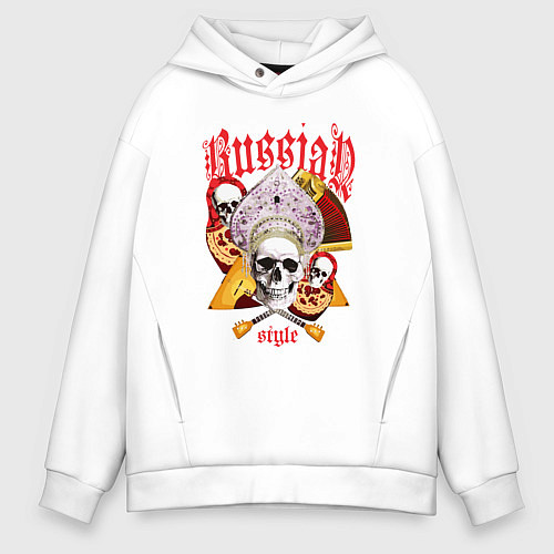 Мужское худи оверсайз Русский стиль матрёшка кокошник балалайка / Белый – фото 1