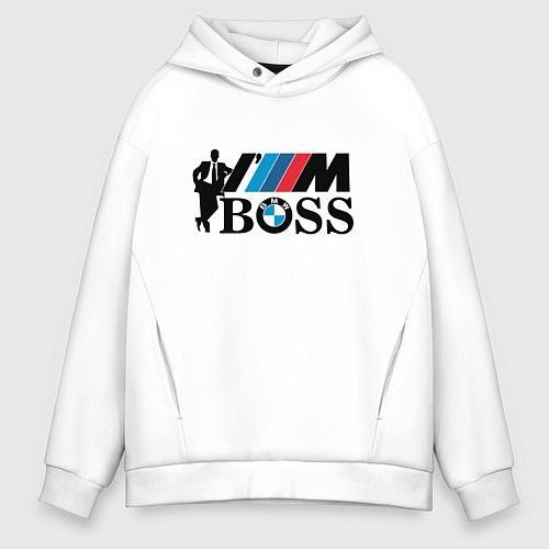 Мужское худи оверсайз BMW я босс / Белый – фото 1
