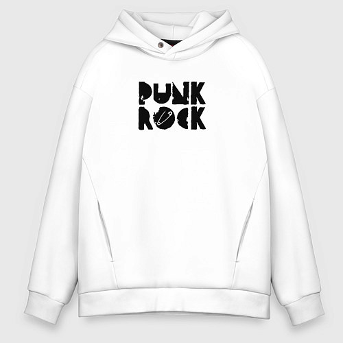 Мужское худи оверсайз Punk Rock in black / Белый – фото 1