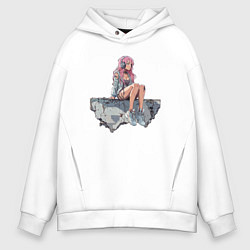 Толстовка оверсайз мужская Девушка в постапокалипсис, цвет: белый