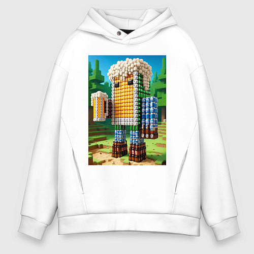 Мужское худи оверсайз Beer dude - Minecraft ai art / Белый – фото 1