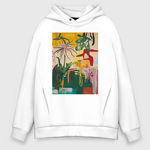 Мужское худи оверсайз Тропическая цветочная абстракция / Белый – фото 1