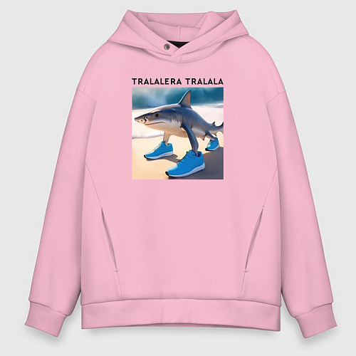 Мужское худи оверсайз Tralalera tralala - shark - brainrot meme / Светло-розовый – фото 1