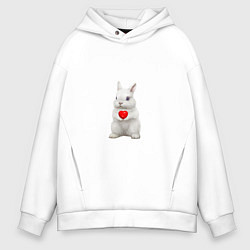 Толстовка оверсайз мужская Белый кролик с сердечком, цвет: белый