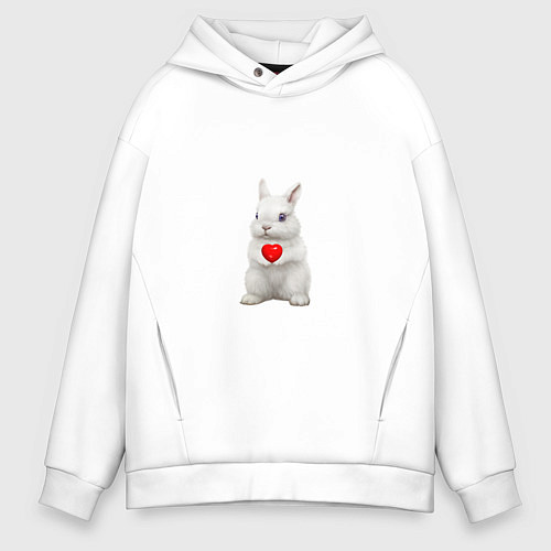 Мужское худи оверсайз Белый кролик с сердечком / Белый – фото 1