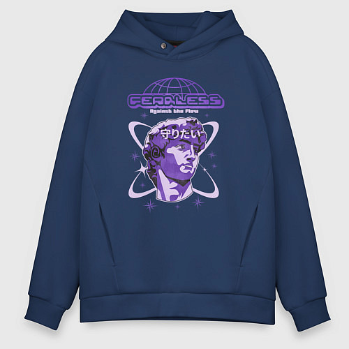 Мужское худи оверсайз Fearless,Y2K стиль / Тёмно-синий – фото 1