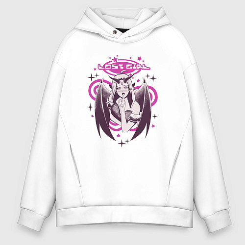 Мужское худи оверсайз Lost Girl,Y2K стиль / Белый – фото 1