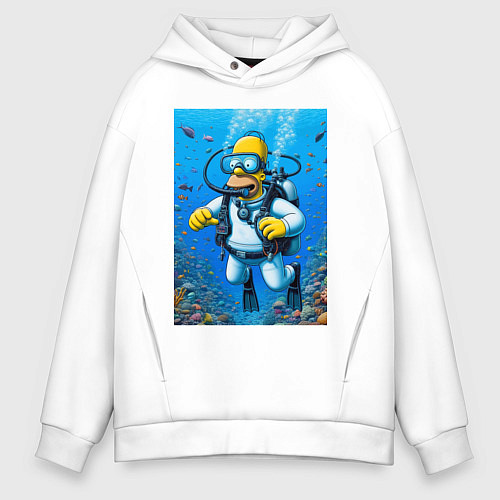 Мужское худи оверсайз Homer diving - ai art fantasy / Белый – фото 1
