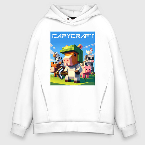 Мужское худи оверсайз Capycraft - collaboration ai art / Белый – фото 1