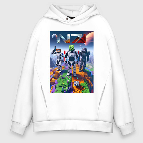 Мужское худи оверсайз Mass effect and Minecraft - ai art collaboration / Белый – фото 1