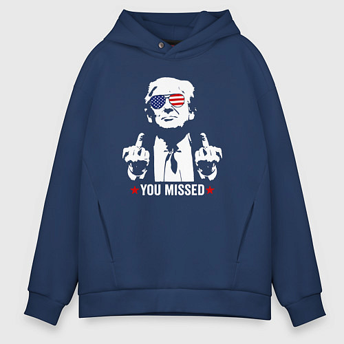 Мужское худи оверсайз Trump you missed / Тёмно-синий – фото 1