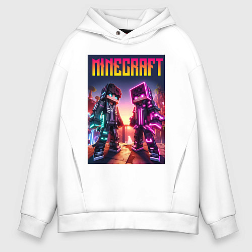 Мужское худи оверсайз Minecraft - neon fantasy ai art / Белый – фото 1