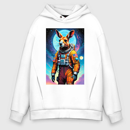 Мужское худи оверсайз Кенгуру бравый космонавт - нейроарт / Белый – фото 1
