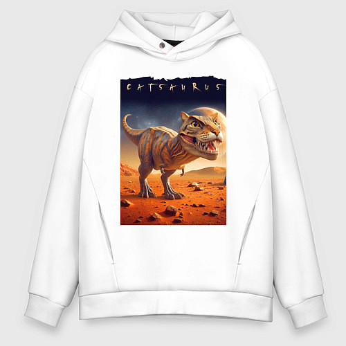 Мужское худи оверсайз Catsaurus - meme / Белый – фото 1