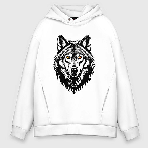 Мужское худи оверсайз Волк с желтыми глазами / Белый – фото 1