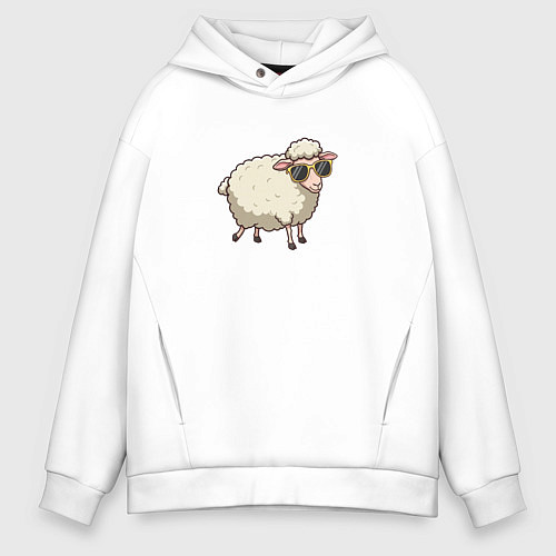 Мужское худи оверсайз Забавная овечка в солнечных очках / Белый – фото 1