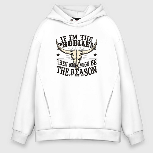 Мужское худи оверсайз Череп и текст / Белый – фото 1