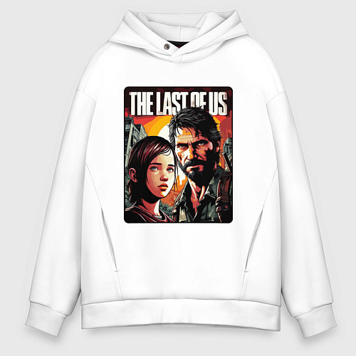 Мужское худи оверсайз Одни из нас - Джоэл и Элли постер / Белый – фото 1