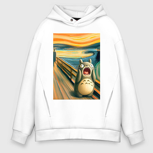 Мужское худи оверсайз Тоторо кричит - мем нейросеть / Белый – фото 1