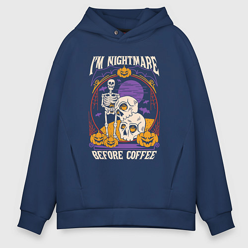 Мужское худи оверсайз Im nightmare before coffee / Тёмно-синий – фото 1