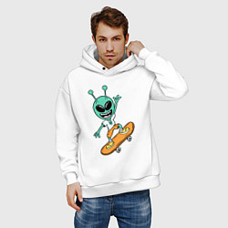Толстовка оверсайз мужская Инопланетянин на скейтборде, цвет: белый — фото 2