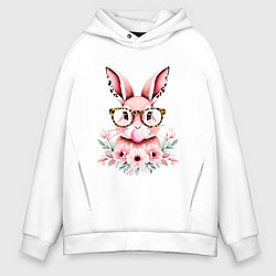 Толстовка оверсайз мужская Розовая зайка с бубльгумом, цвет: белый