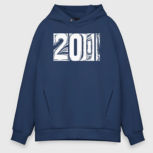 Мужское худи оверсайз Граффити стиль 2001 / Тёмно-синий – фото 1