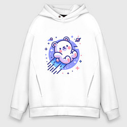 Толстовка оверсайз мужская Кавайный мишка-комета, цвет: белый