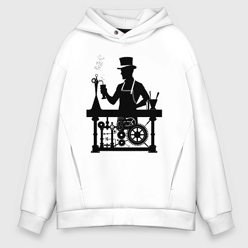 Мужское худи оверсайз Бармен стимпанк / Белый – фото 1