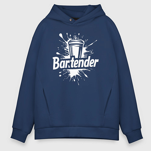 Мужское худи оверсайз Бармен коктейльный шейкер / Тёмно-синий – фото 1