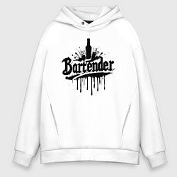 Толстовка оверсайз мужская Бармен бутылка и бокалы, цвет: белый
