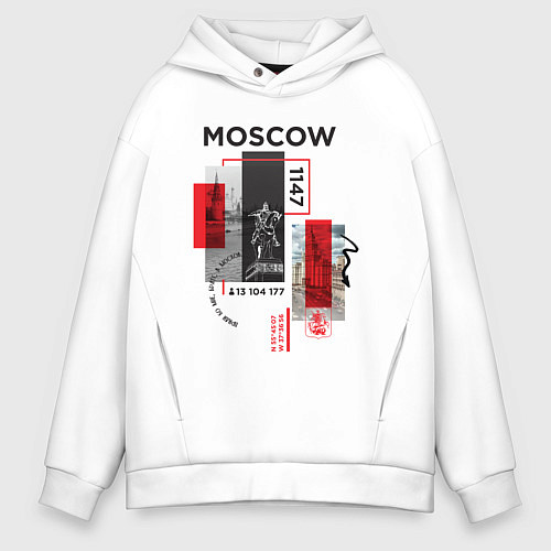 Мужское худи оверсайз Москва коллаж / Белый – фото 1