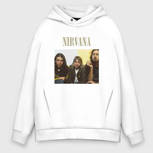 Мужское худи оверсайз Nirvana band foto / Белый – фото 1