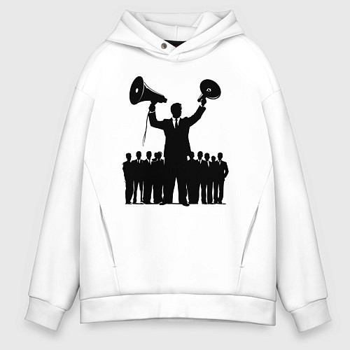 Мужское худи оверсайз Пиарщик с мегафонами / Белый – фото 1